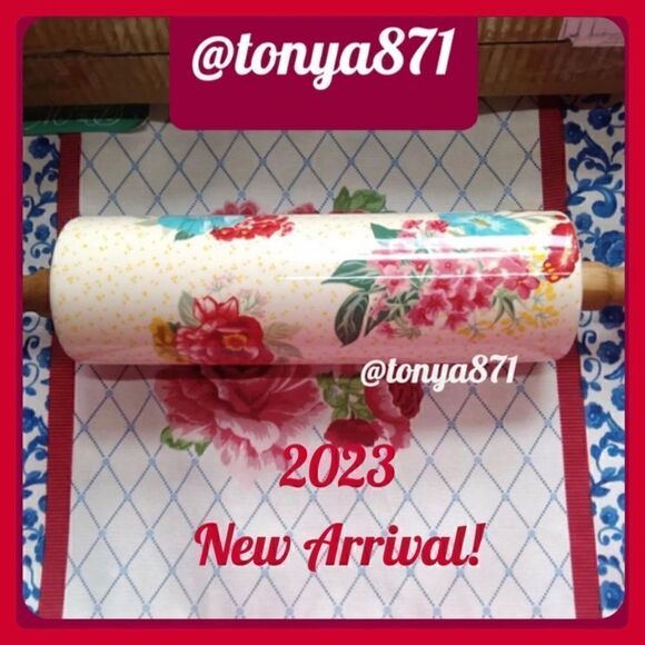 🦋 2023 🦋 New Pioneer Woman Fancy Flourish Ceramic Rolling Pin with Acacia Wood - Picture 4 of 8